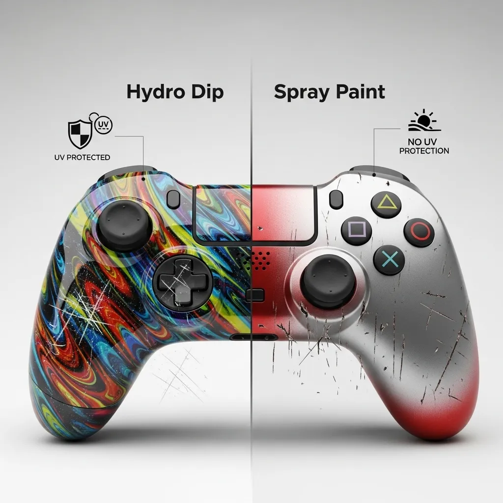 Hydro dip paint vs spray paint showing durability, UV protection, and scratch resistance